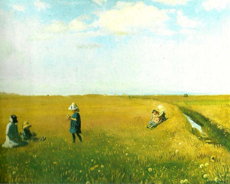 Michael Ancher born og unge piger plukker blomster pa mark nord for skagen oil painting image